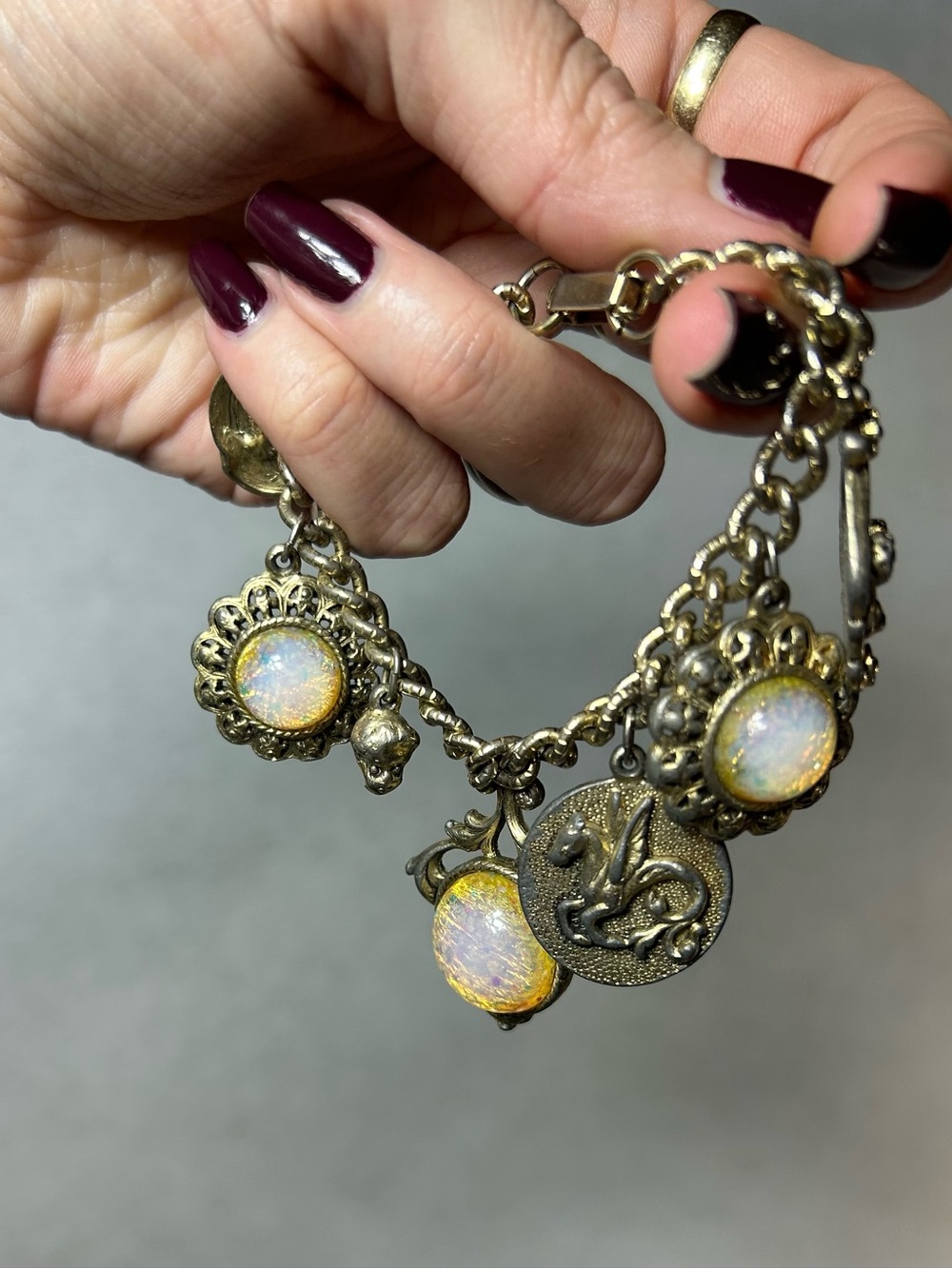 Vintage whimsy goth Charm Bracelet Iridescent